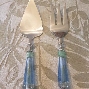 Serving Set- Glass and silver toned fork and server